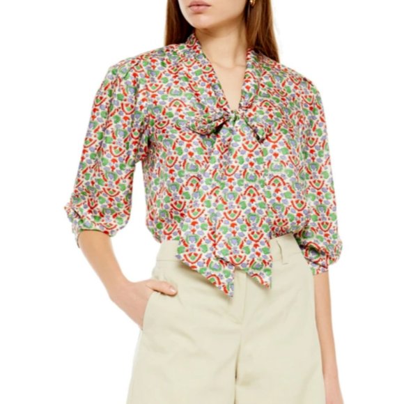 BNWT Tory Burch Runway Printed Bow Blouse in Legacy Paisley size 4 - Picture 2 of 5